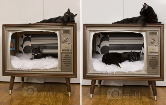 DIY Cat Bed from Vintage TV