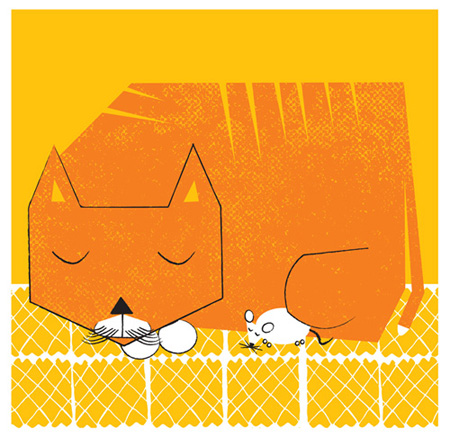 Naptime Cat & Mouse Print by Strawberryluna