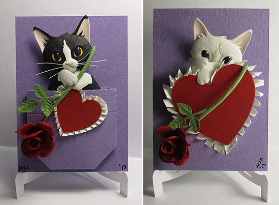 Valentine Paper Cat Sculpture by Matthew Ross