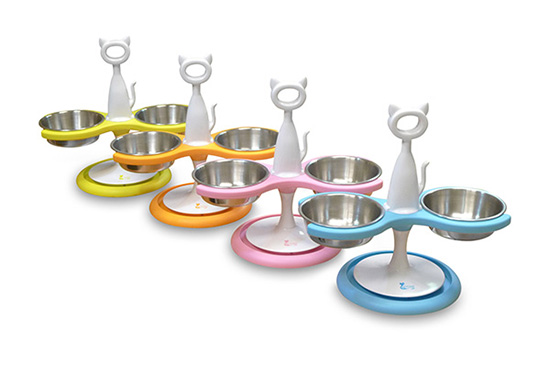2-bowl Raised Cat Feeder from Catswall Design