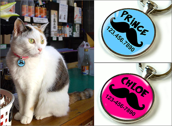 Mustache Cat ID Tags