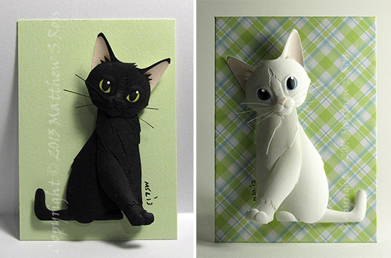 Paper cat sculptures by Matthew Ross
