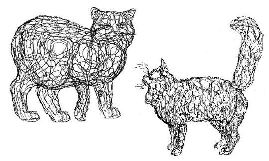 Wire Cat Sculptures by Elizabeth Barrien