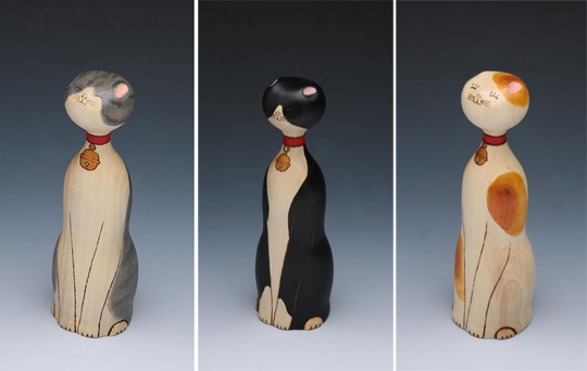 Customized Japanese Kokeshi Cat Dolls