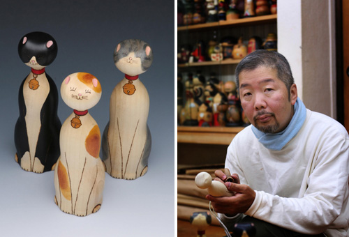 Customized Japanese Kokeshi Cat Dolls