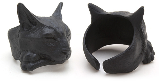 Gun Metal Sleepy Black Cat Ring hauspanther