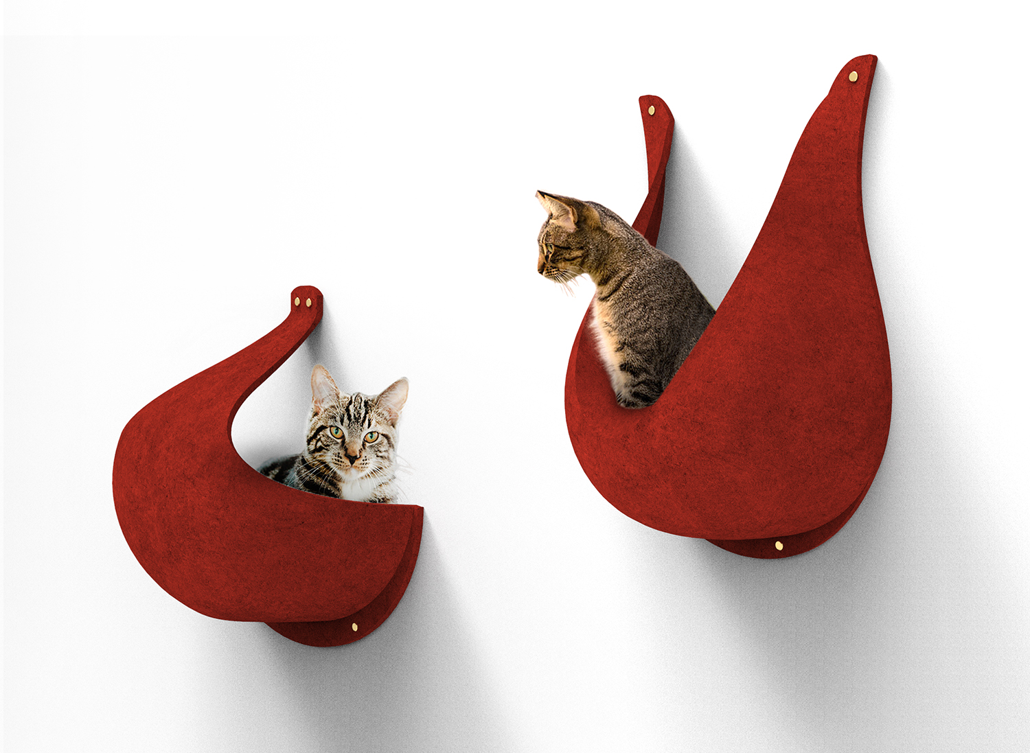 Wall-hanging felt cat lounge pods with modern look from BAUBAU
