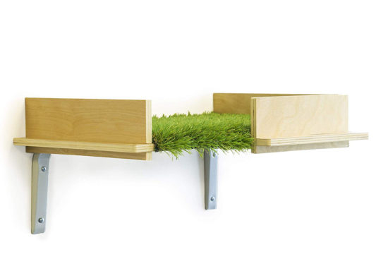 Plywood cat shelf with faux grass