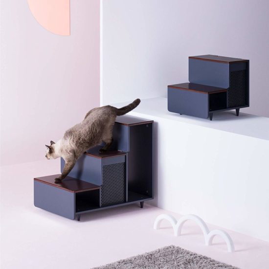 Mod-century Modern Wood Pet Steps with Storage