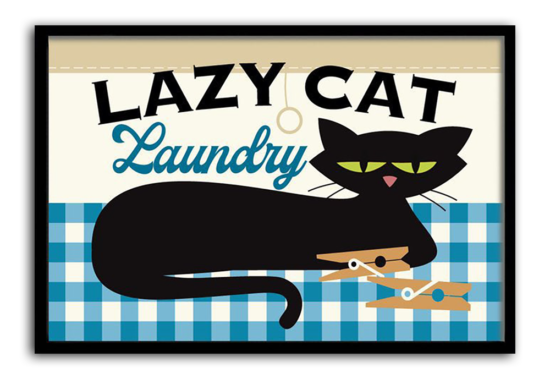 Cat art print for laundry room black cat clothes pins