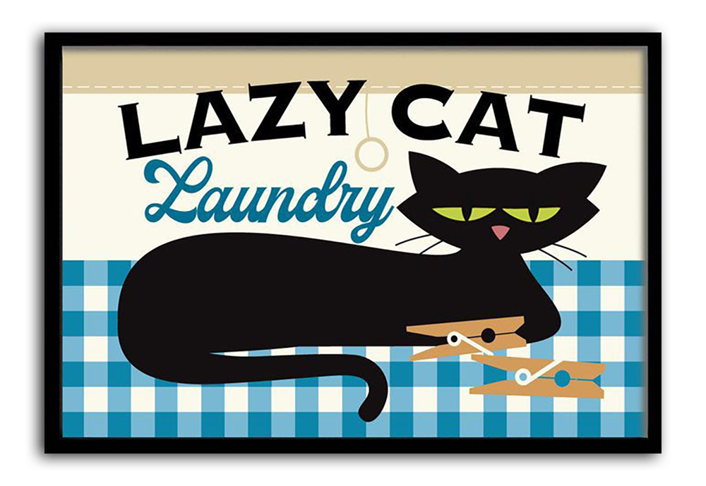 Cat art print for laundry room black cat clothes pins