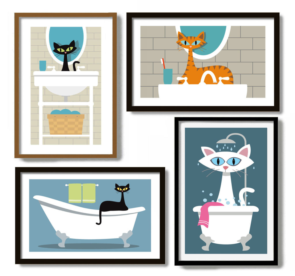 Cat Art for Your Bathroom Entertainment While You Wash Your Hands