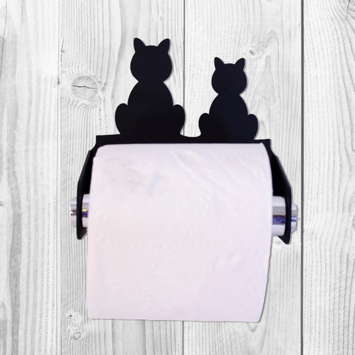 Whimsical Black White Kitten Cat Toilet Paper Roll Holder Bathroom Wall  Decor 