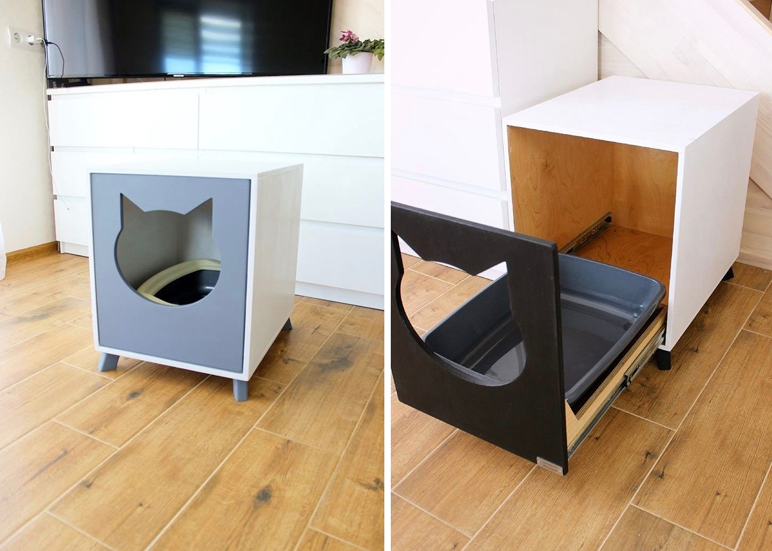 Modern Cat Litter Hider with Slideout Tray