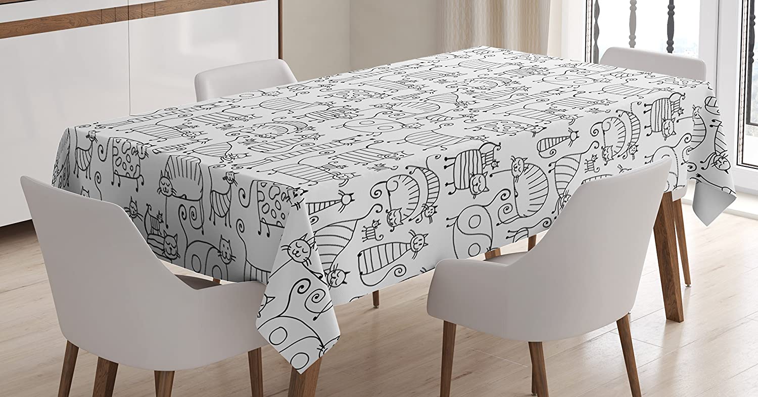 Black & white cat illustration table cloth
