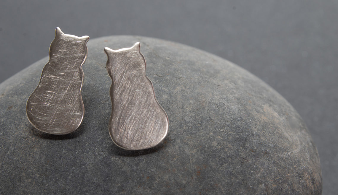 Handmade sterling silver cat earrings