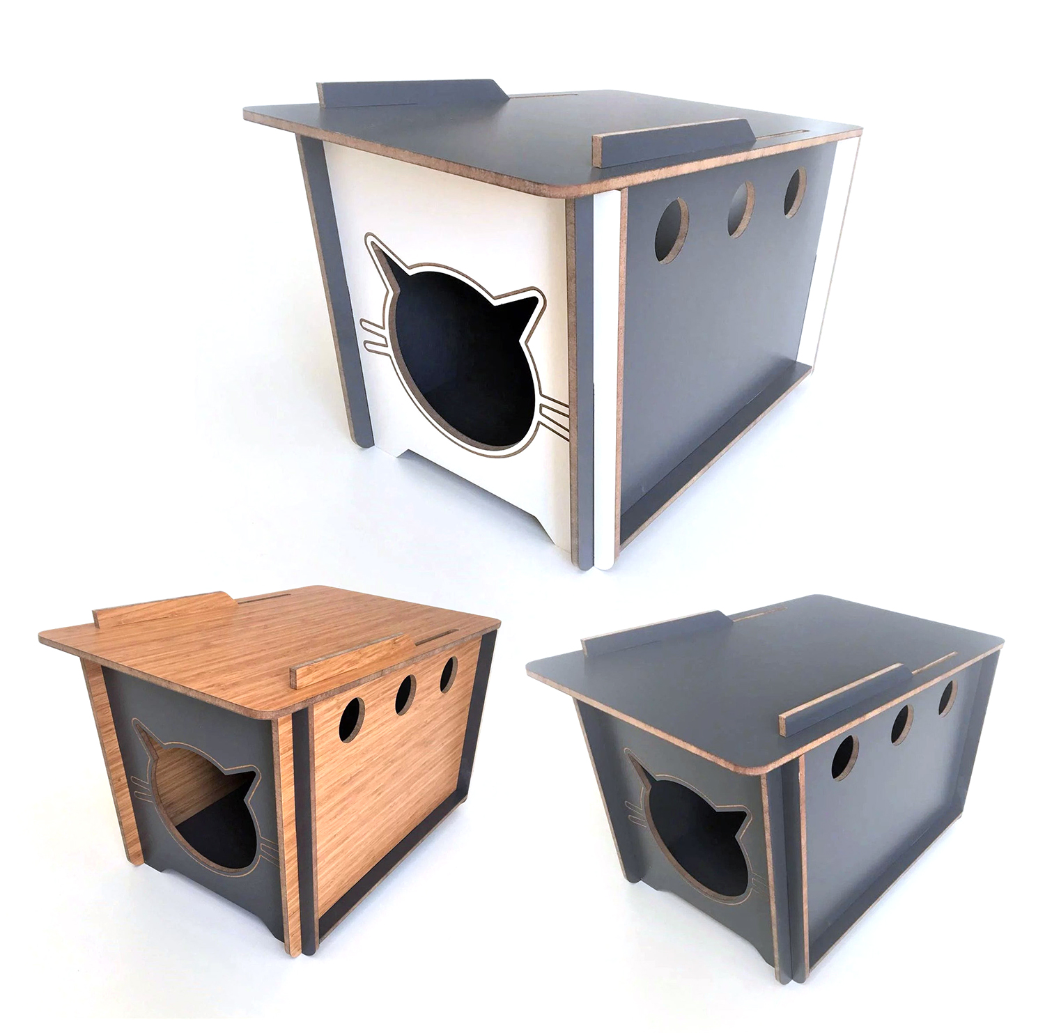 Modern Cat House with Cat Face Cutout