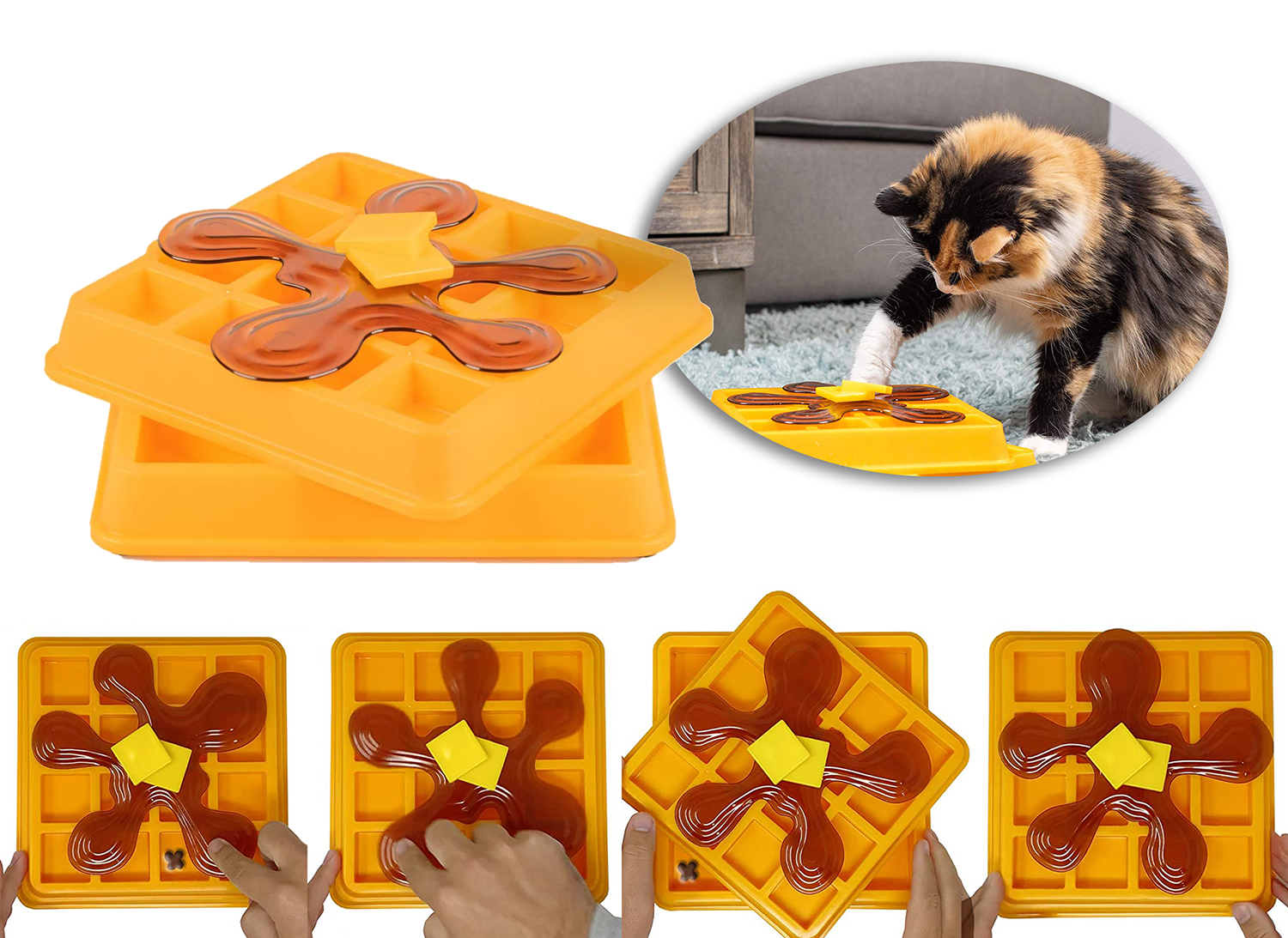 Giant waffle interactive puzzle toy for cats