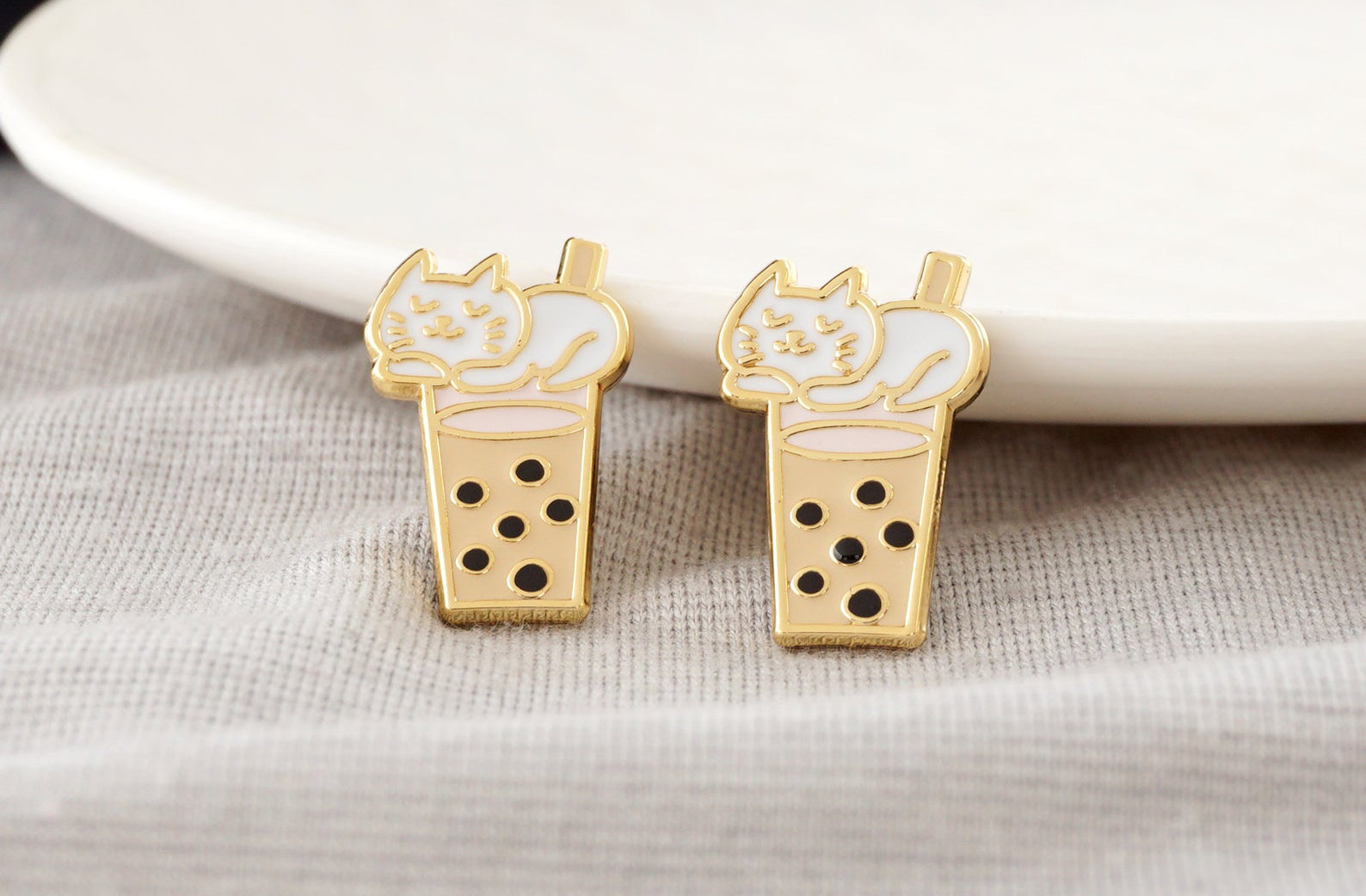 Boba kitty enamel earrings