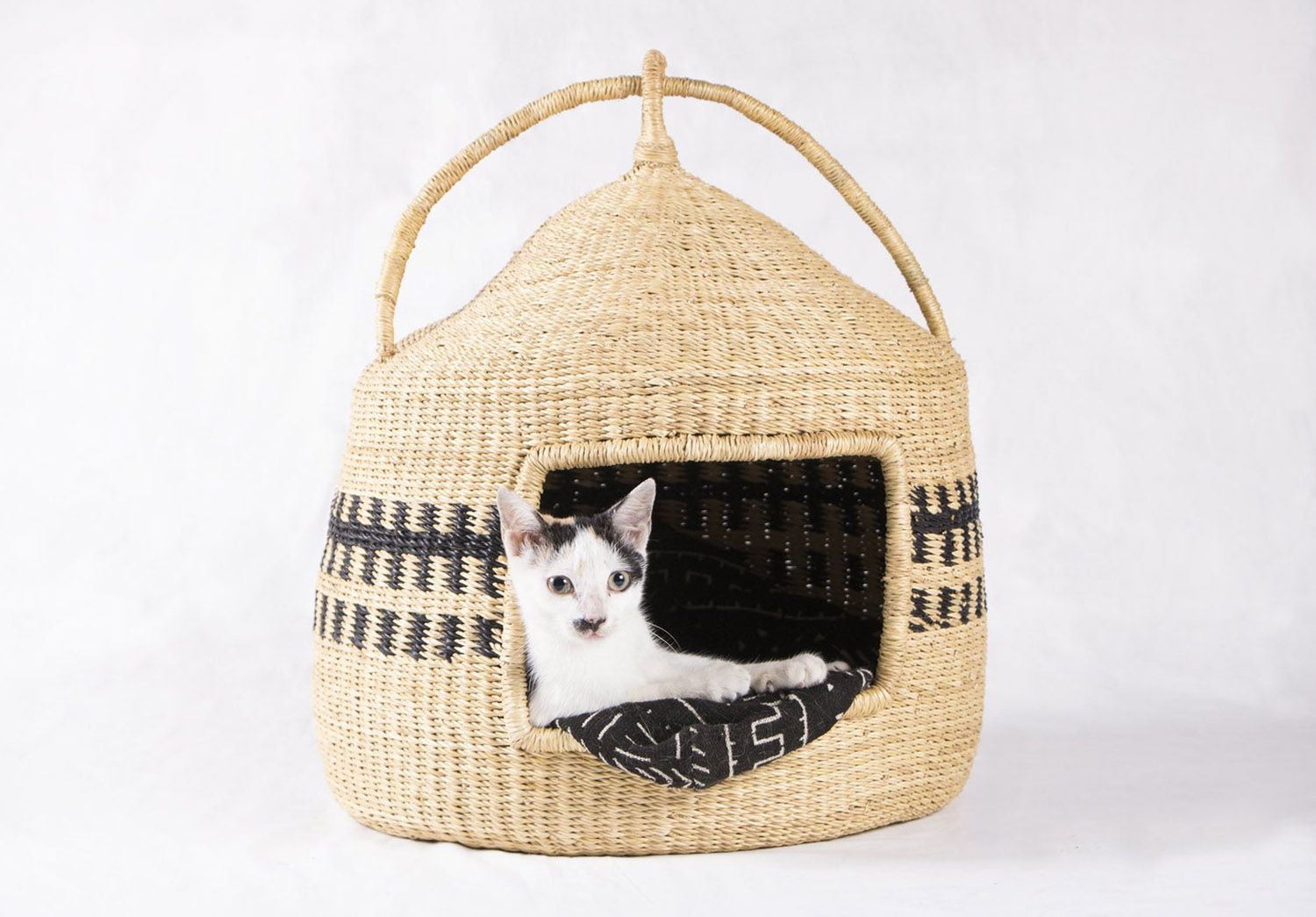 Hand woven African cat pod basket
