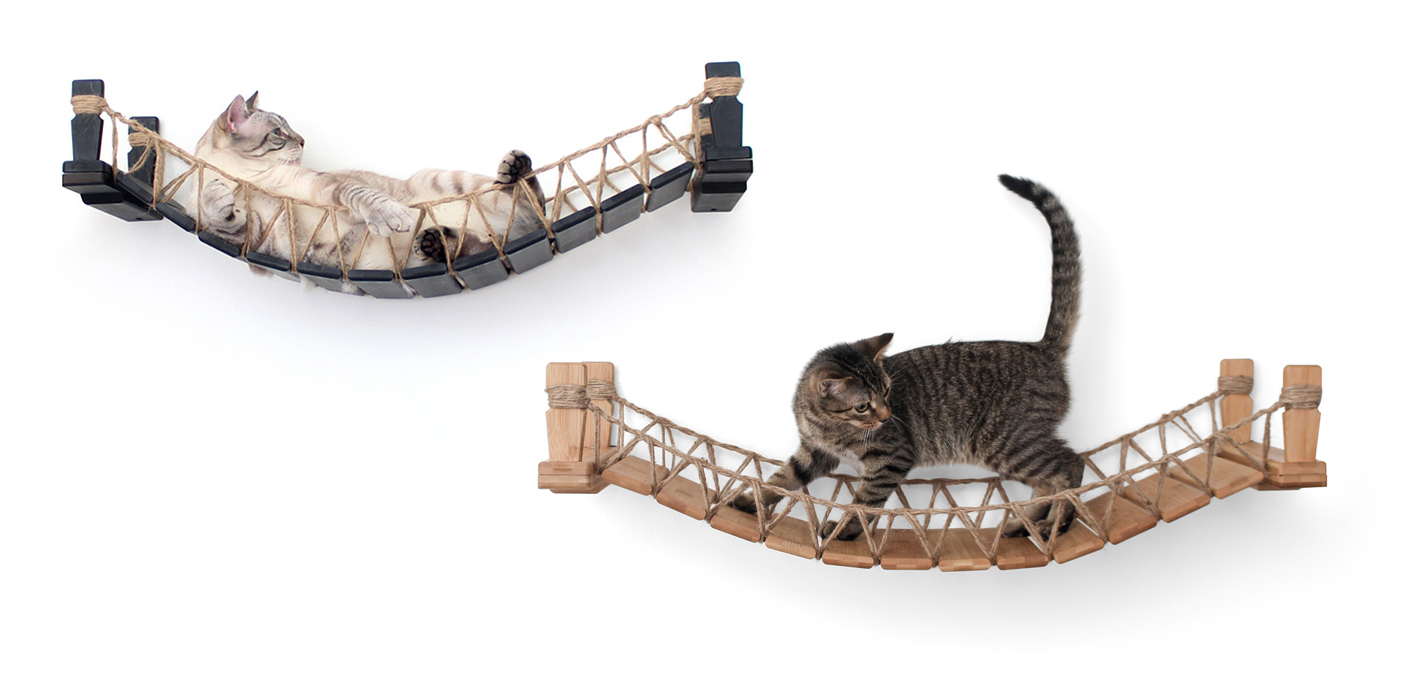 Wall-mounted wood cat bridges