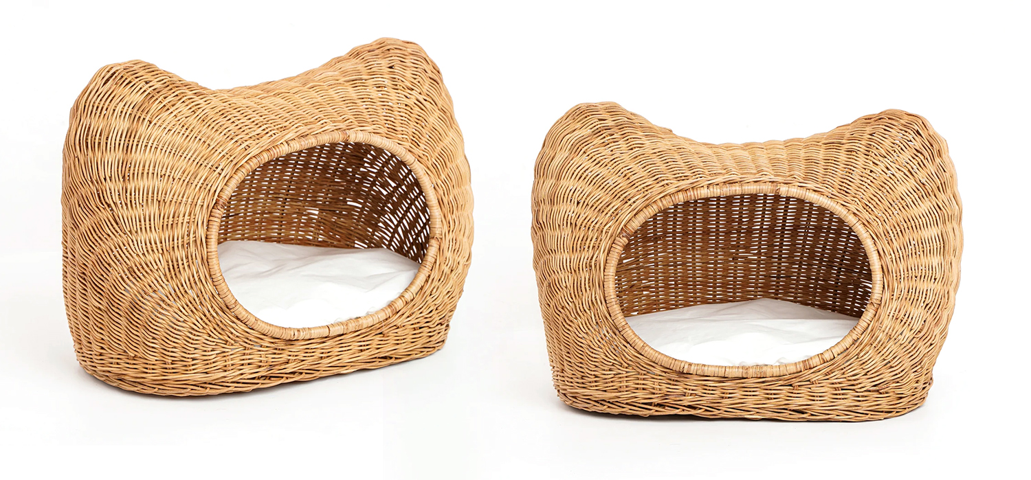 Cat shaped Wicker Basket Bed