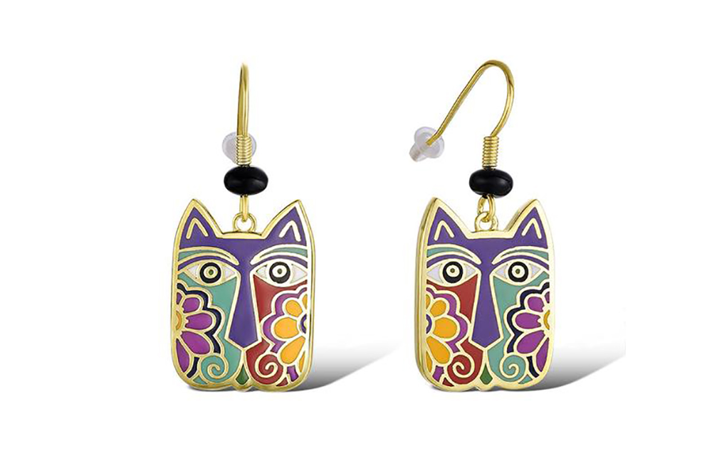 Colorful Blossoming Cats Drop Earrings