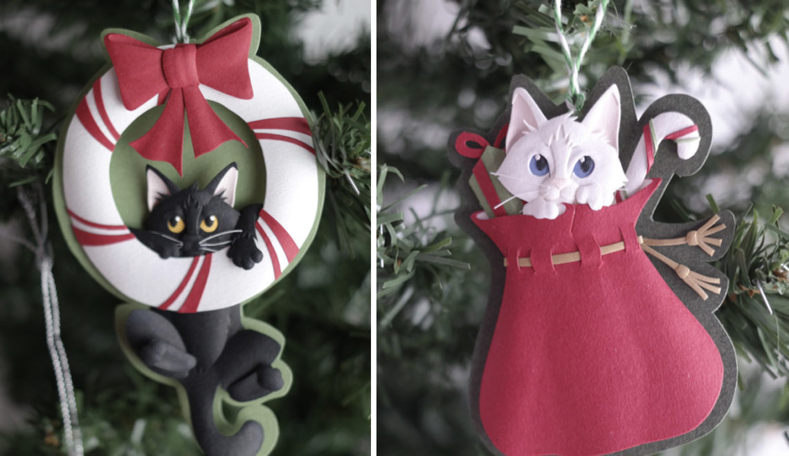 Unique Handmade Paper Cat Ornaments for the Holidays