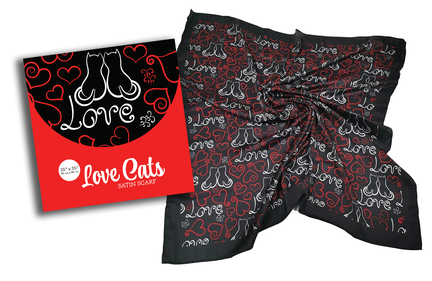 Get Ready for Valentine's Day with Love Cats Satin Scarf