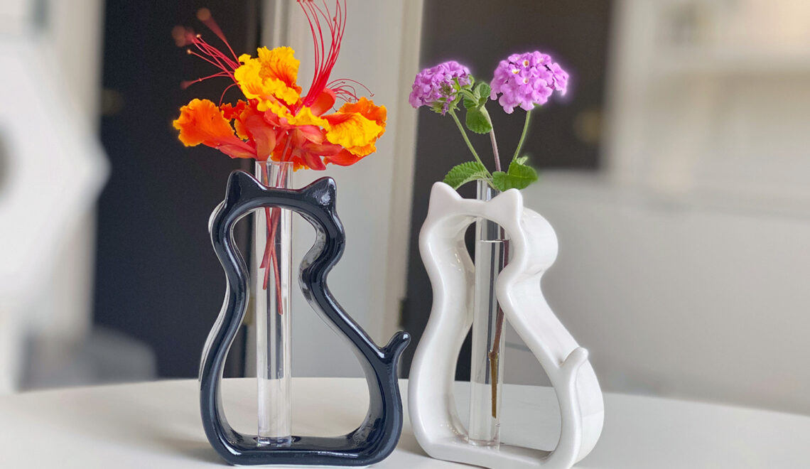 Ceramic Cat Bud Vase from Japan