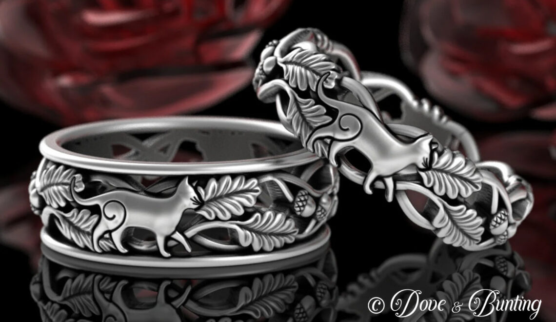 Incredible Art Nouveau Heirloom Cat Themed Rings from Dove & Bunting